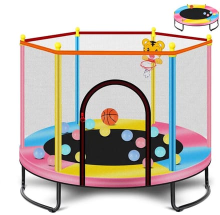 Trampoline Ø150cm-Kinder Trampoline Basketbalring-Stalen frame-Meerkleurig