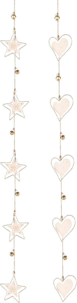 Dekoratief | Slinger m/harten/sterren, goud, metaal, 100x7cm, set van 2 stuks | A235653