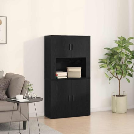 vidaXL - Highboard - Zwart - Eiken - 80 - x - 33 - x - 150 - cm - Bewerkt - hout