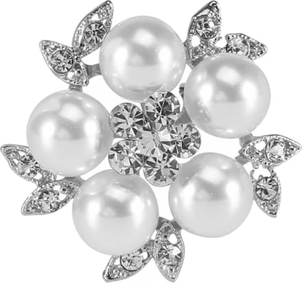 Fako Bijoux® - Broche - Bloem Met 5 Parels - 33x33mm - Zilverkleurig