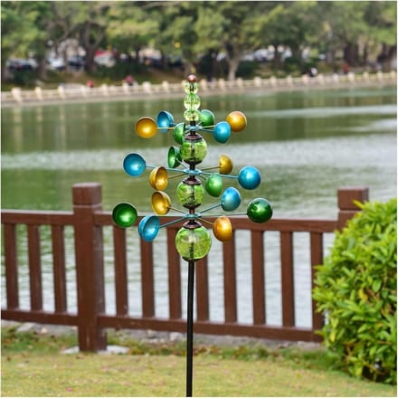 Tuin Windmolen - Windspel Metaal - Buiten Decoratie - Knisperballen Glas - 120 cm Hoog - Multicolor