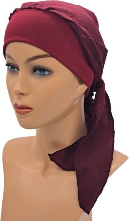 Johnson Headwear® - Chemo wikkelmuts - Dames muts - Kleur: Donkerrood - Chemo Cap - Muts - Cap - Hoofddeksel - Zomer Mutsje