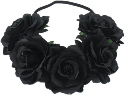 Bloemen haarband zwart
