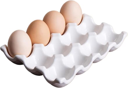 Keramische eierhouder - Eierrek Eierbak - Keuken organiseren - Hittebestendig keramiek - 12 kopjes - Wit