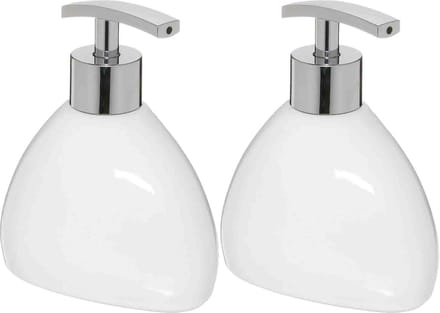 5Five Zeeppompje/zeepdispenser van keramiek - 2x stuks - wit - 300 ml