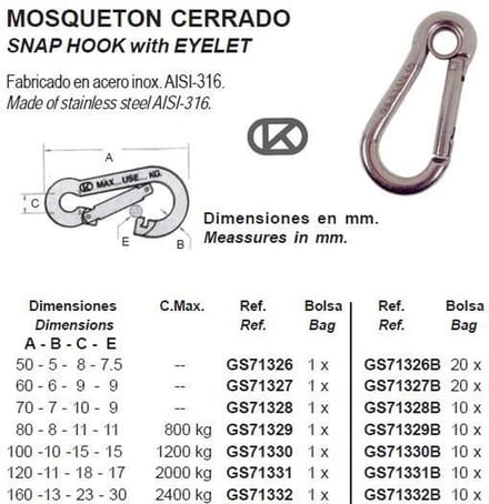 Snap haak met oog 6mm (GS71327)