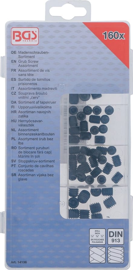 Assortiment inbusschroeven inch maten 160-delig, BGS 14136