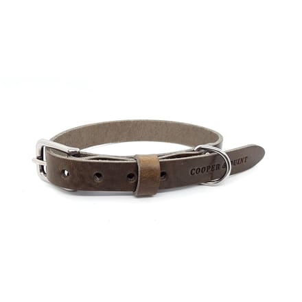 No Fuss Halsband Hond Leer Stone - Medium / Oud Messing