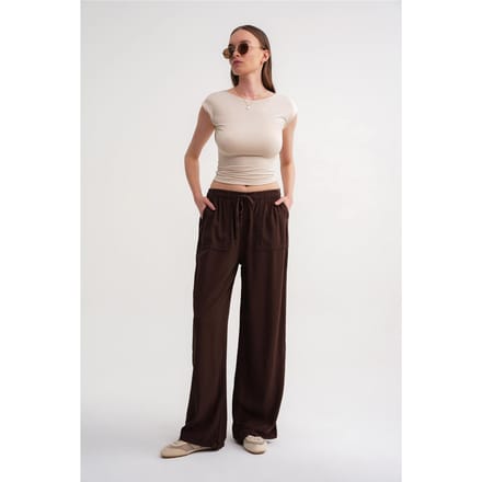 Midwaist Rechte Pantalon van Katoen met Striksluiting