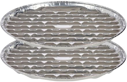 Kinvara BBQ/barbecue rooster grill - aluminium trays - 8x - open structuur - D32 cm - wegwerp - zilver