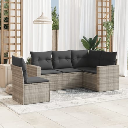 vidaXL - 5-delige - Loungeset - met - kussens - poly - rattan - lichtgrijs