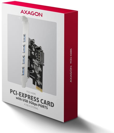 AXAGON PCEU-430RS PCIe card - 4x USB 5Gbps port, SATA power, Renesas PD720201, SP