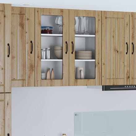 vidaXL - Wandglas - Kasten - LUCCA - Artisanaal - eiken - 80 - x - 31 - x - 80 - cm