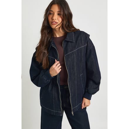 boohoo Dames Denim Bomberjack Met Contrasterende Stiksels | Indigo | Maat: 34