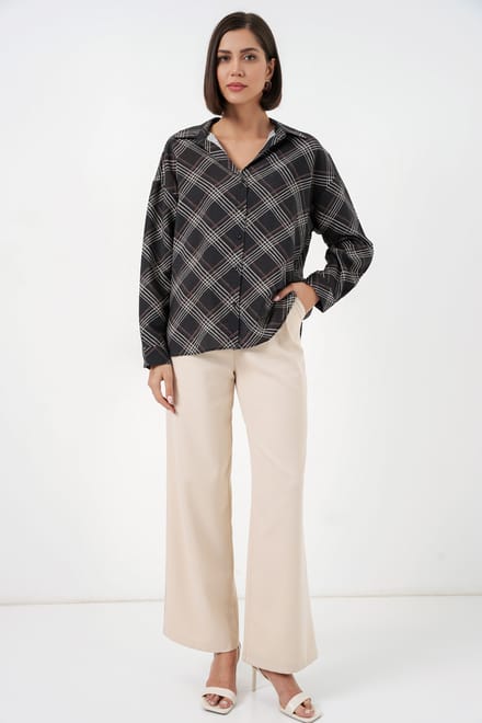 Overmaatse Geruite Blouse met Knopen