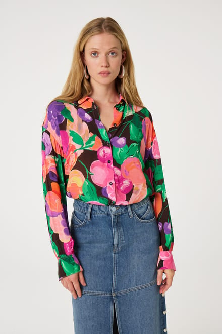 Fabienne Chapot Anouk Blouse Razzy Pink/green App Maat: 36 | Longsleeves Outlet | Dames | Groen