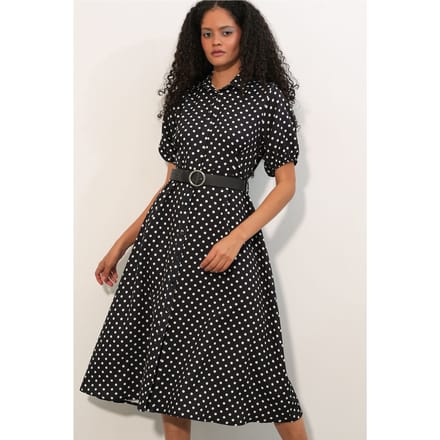 Gestippelde Midi Hemdress met Ceintuur