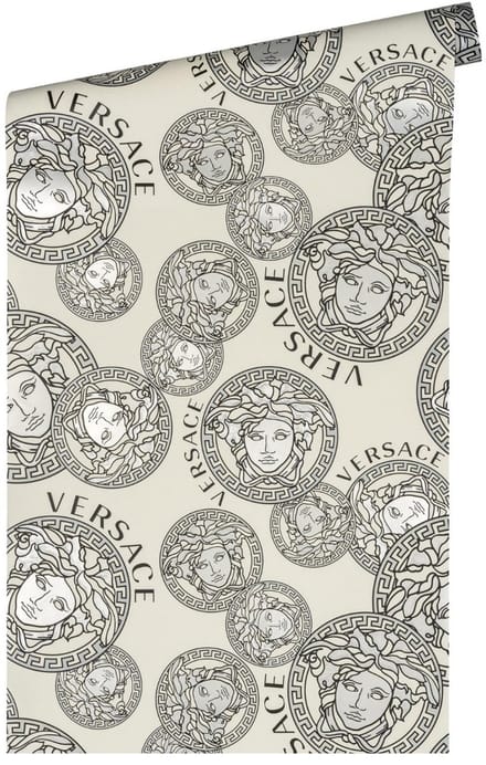 "MEDUSA HOOFD" SATIJN GLANZEND BEHANG | Design - wit zwart zilver - A.S. Création Versace 5