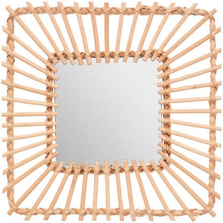 Atmosphera Wandspiegel Leonie - Boho/Ibiza stijl - vierkant - rotan - lichtbruin - 40 x 40 cm