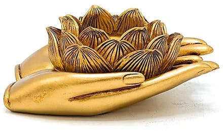 Theelichthouder Lotus handen goudkleurig