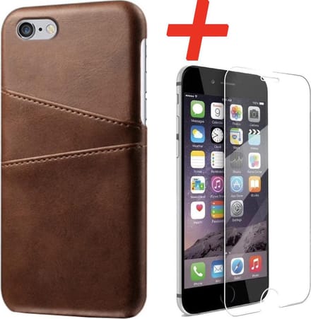 Backcover geschikt voor Apple iPhone 7 / 8 - Donkerbruin - PU Leer - Pasjeshouder + Glas Protector