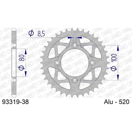 Aluminium tandwiel achter Afam 520 38 dents
