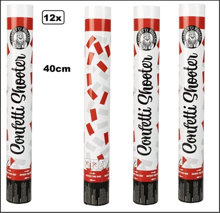 12x Confetti shooter kleuren rood/wit 40cm - papier - Thema feest carnaval landen