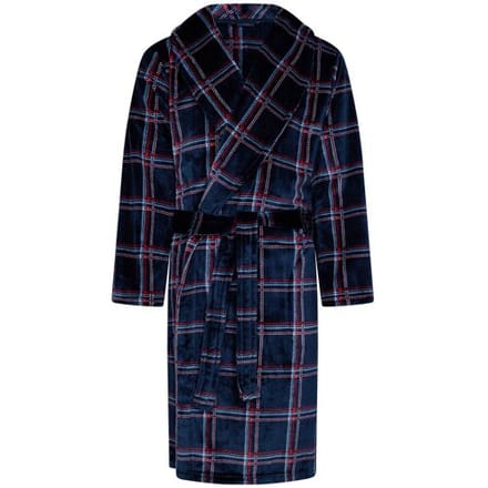 Pastunette Badjas - Twist - Geruit - Blauw - Fleece - Maat S