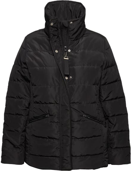 Ulla Popken - Dames - Gewatteerd jack donslook opstaande kraag ritszakken - Zwart - Maat 46+