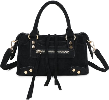 Gallantry® Dames Handtas – Compacte Schoudertas – Imitatie Suède Tas met Rits – Verstelbare Band - Zwart