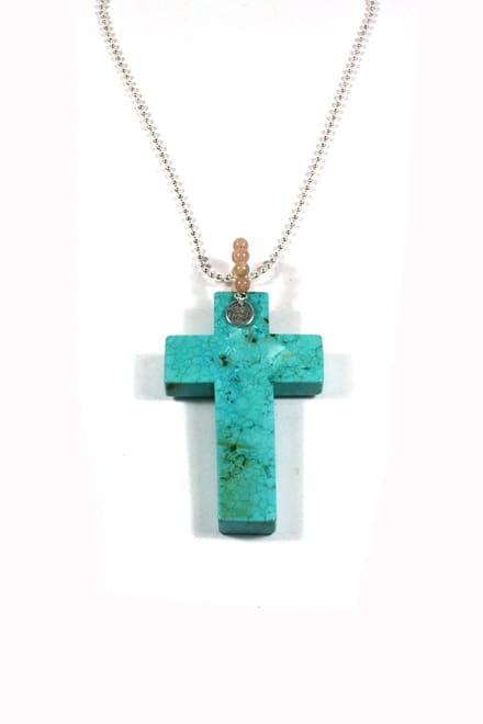 Heaven Eleven - dames - ketting - rvs - ballchain - turkoois - turquoise - kruis - 70cm