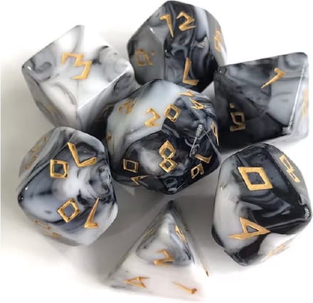 Lapi Toys - Dungeons and Dragons dobbelstenen - DnD Dice - Polydice - Dobbelstenen Dungeons Dragons - D&D dobbelstenen - DnD Dice Set - 1 set (7 stuks) - Acryl - Zwart - Wit