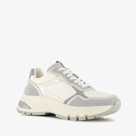 Harper leren dames sneakers met luipaardprint wit - Maat 36 - Uitneembare zool