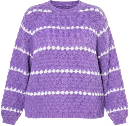 Studio Untold - Dames - Trui boxy model streep bubble-structuur - Purper - Maat 42+