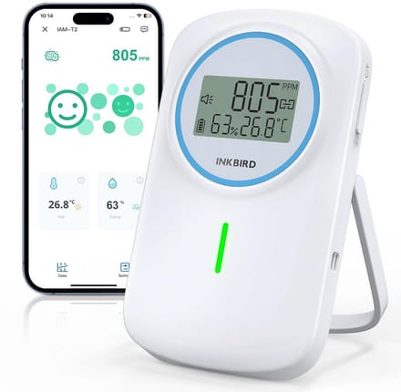 Bluetooth Luchtkwaliteitsmonitor met CO2, Temperatuur en Vochtigheidsmeting