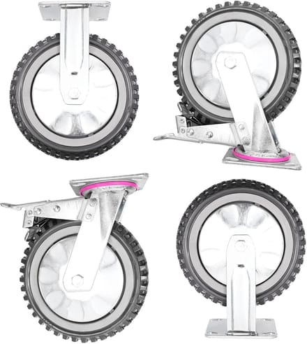 Zware Meubelwielen - Transportwielen Set - Verplaatsen van Objecten - Met Dubbele Remmen - 200 mm Diameter - Grijs