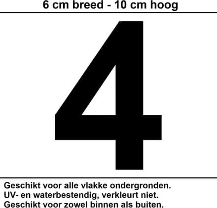 Huisnummer Sticker | Nummer 4 | 10 CM ZWART | Container Sticker | Cijfer Stickers
