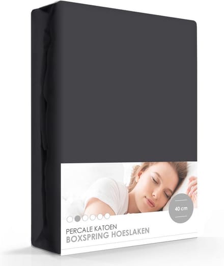 Boxspring - Waterbed - Hoeslaken Percale Katoen Extra Hoog Antraciet-160 x 200 cm