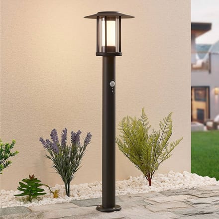 Lindby Gregory LED tuinpadverlichting, 76cm, sensor, donkergrijs, IP44
