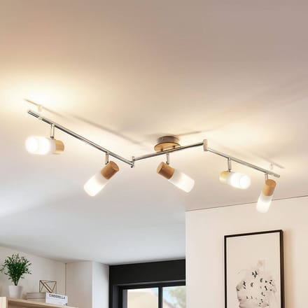 Lindby - buitenspot - 5lichts - Glas, hout, metaal - H: 21 cm - E14 - wit, licht hout, chroom
