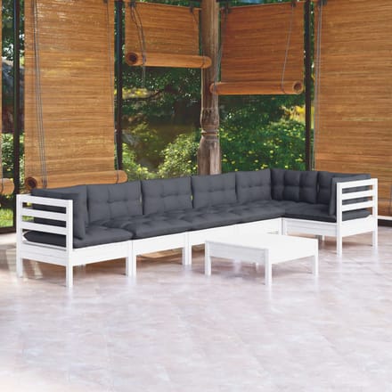 vidaXL - 7-delige - Loungeset - met - kussens - grenenhout - wit