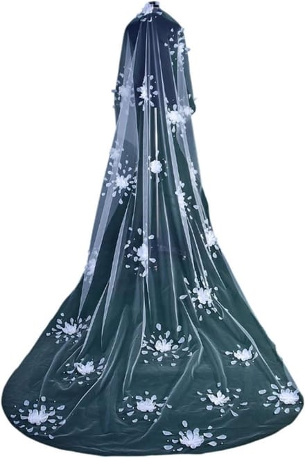 Bruidssluier - Trouwsluier Bruidssluiers - Bruiloft Accessoire - Met 3D Bloem - Kathedraal Lengte - Wit