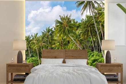 Behang - Fotobehang Palmboom - Zee - Tropisch - Breedte 220 cm x hoogte 220 cm