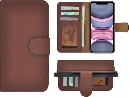 Geschikt voor iPhone 11 Hoesje - Bookcase - Portemonnee Hoes Echt leer Wallet case Bruin