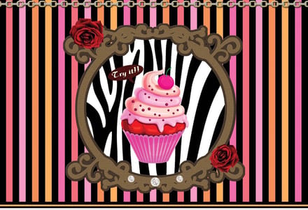 Fotobehang Cupcake Stripes | XL - 208cm x 146cm | 130g/m2 Vlies