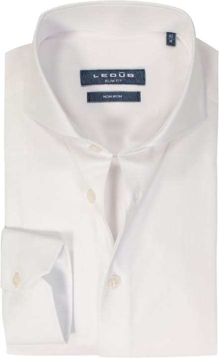 Ledub slim fit overhemd - mouwlengte 72 cm - wit - Strijkvrij - Boordmaat: 43
