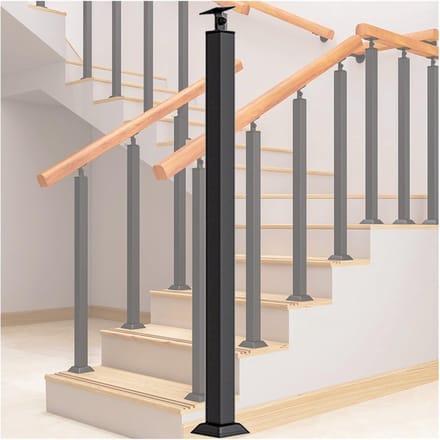 Leuningpaal Vierkant - Trap Baluster - Binnen Buiten - Verstelbare Hoogte - 30 Cm Hoog - Zwart