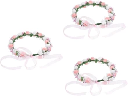 Bruiloft Krans - Bloemen Hoofdband - Bruidsfeest Styling - Handgemaakt Ontwerp - 3 Stuks - Roze Wit