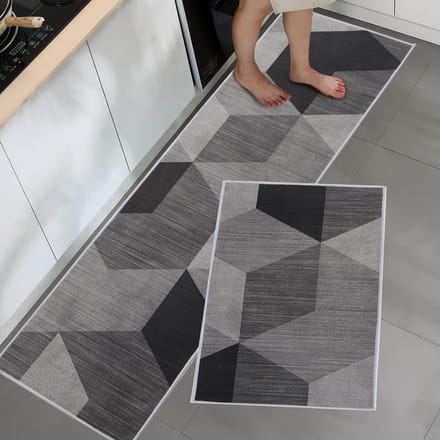 Keukenmat Set van 2 Stuks Wasbare Antislip Microfiber Vloermatten in Diamantvorm 40 x 60 cm en 40 x 120 cm