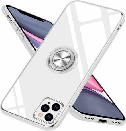 Hoesje Geschikt voor iPhone 11 Pro Max Luxe Back Hoesje Metale Ring houder - Transparant